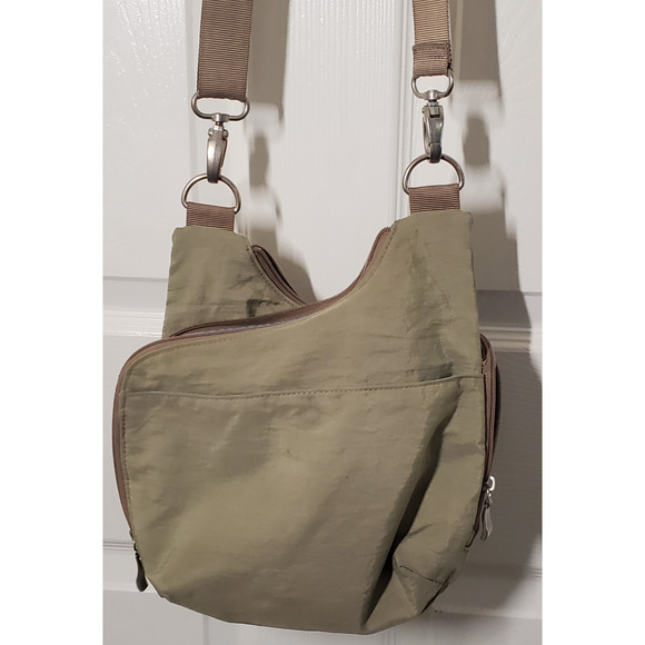 Baggallini Crossbody Travel Bag – Khaki with Blue Interior, Adjustable Strap - Picture 6 of 12